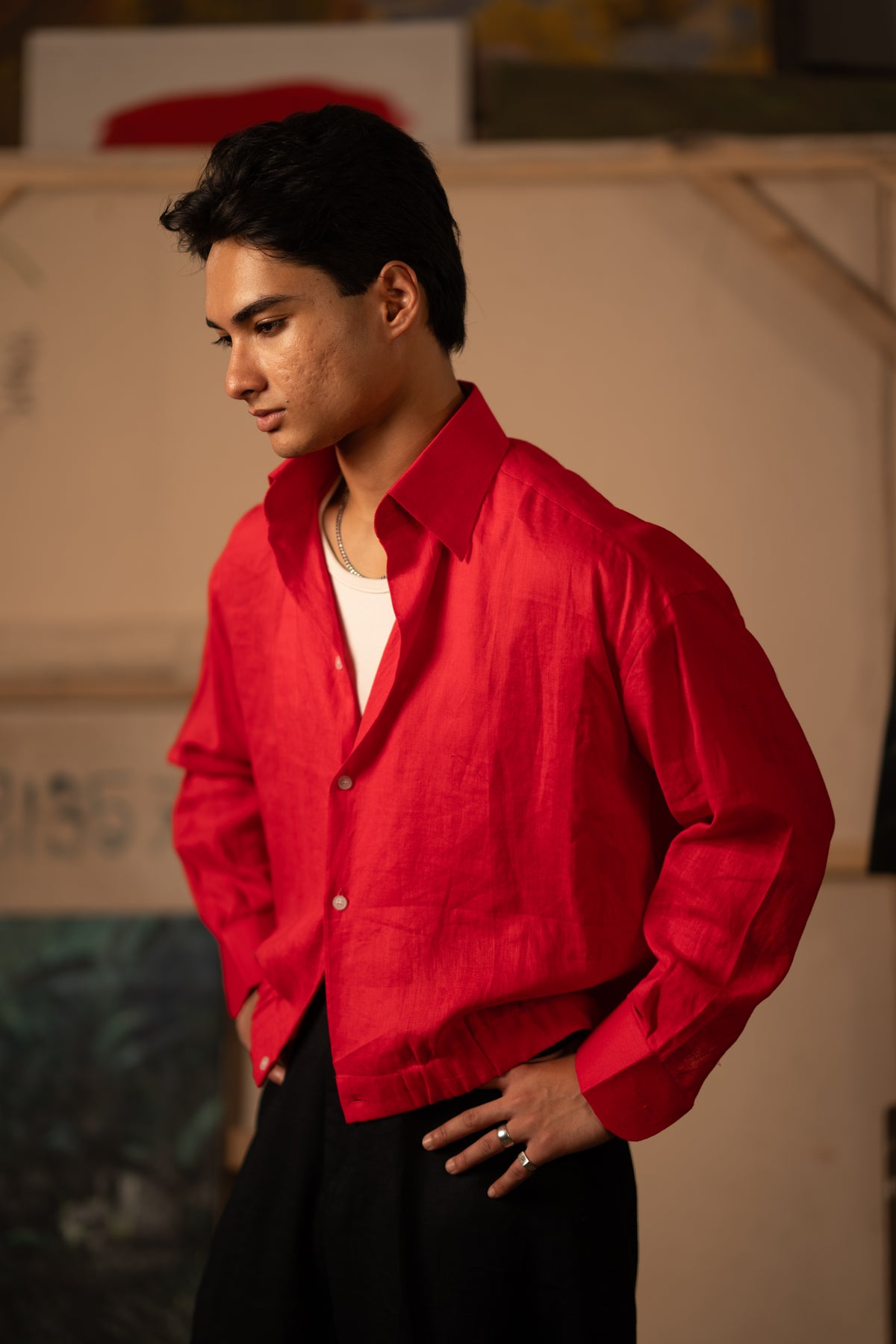 Simple Studio Shirt: 火/Huǒ — Red