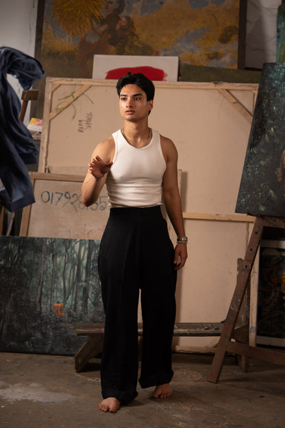 Simple Triple Pleat Trousers: 水/Shuǐ — Deep Water