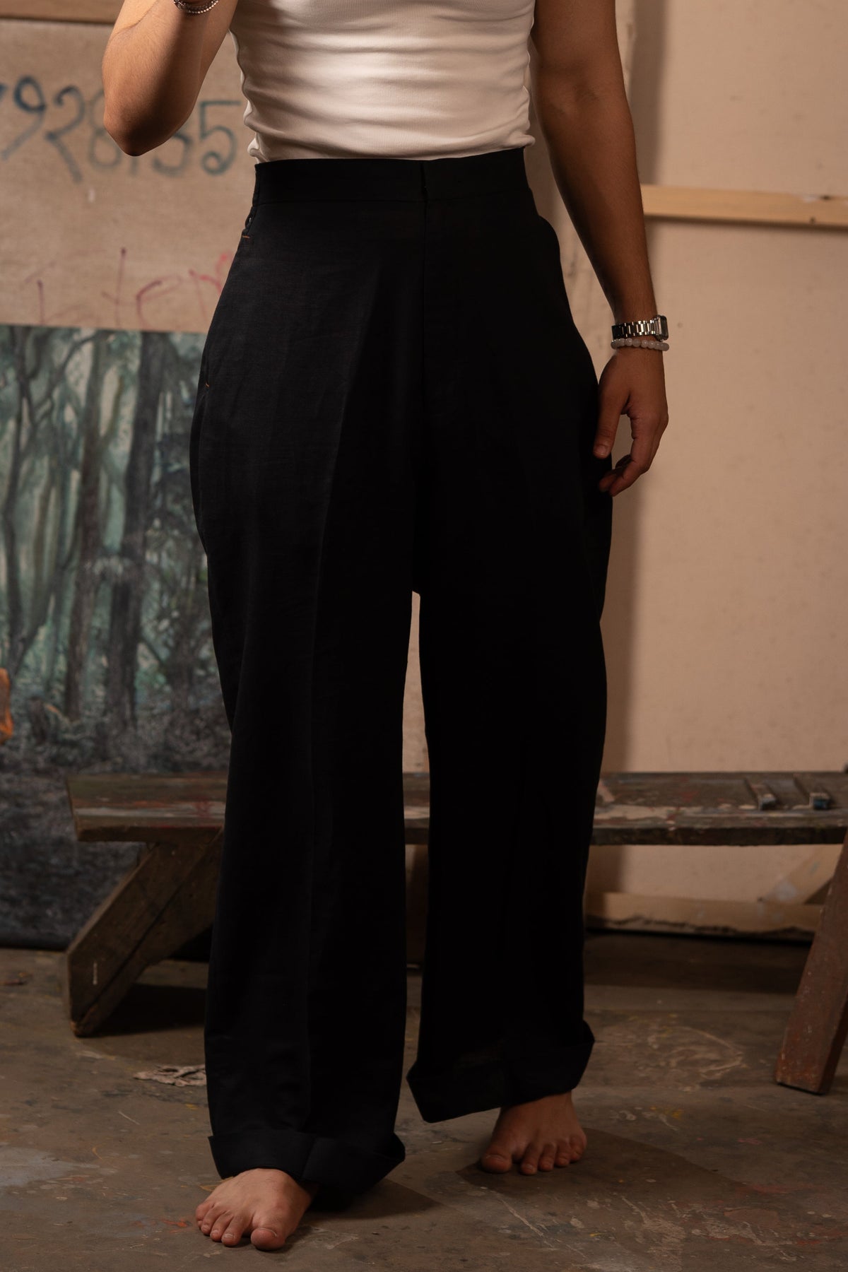 Simple Triple Pleat Trousers: 水/Shuǐ — Deep Water