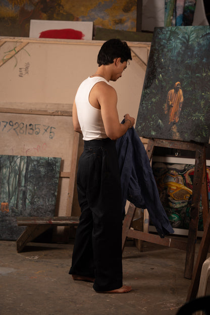 Simple Triple Pleat Trousers: 水/Shuǐ — Deep Water