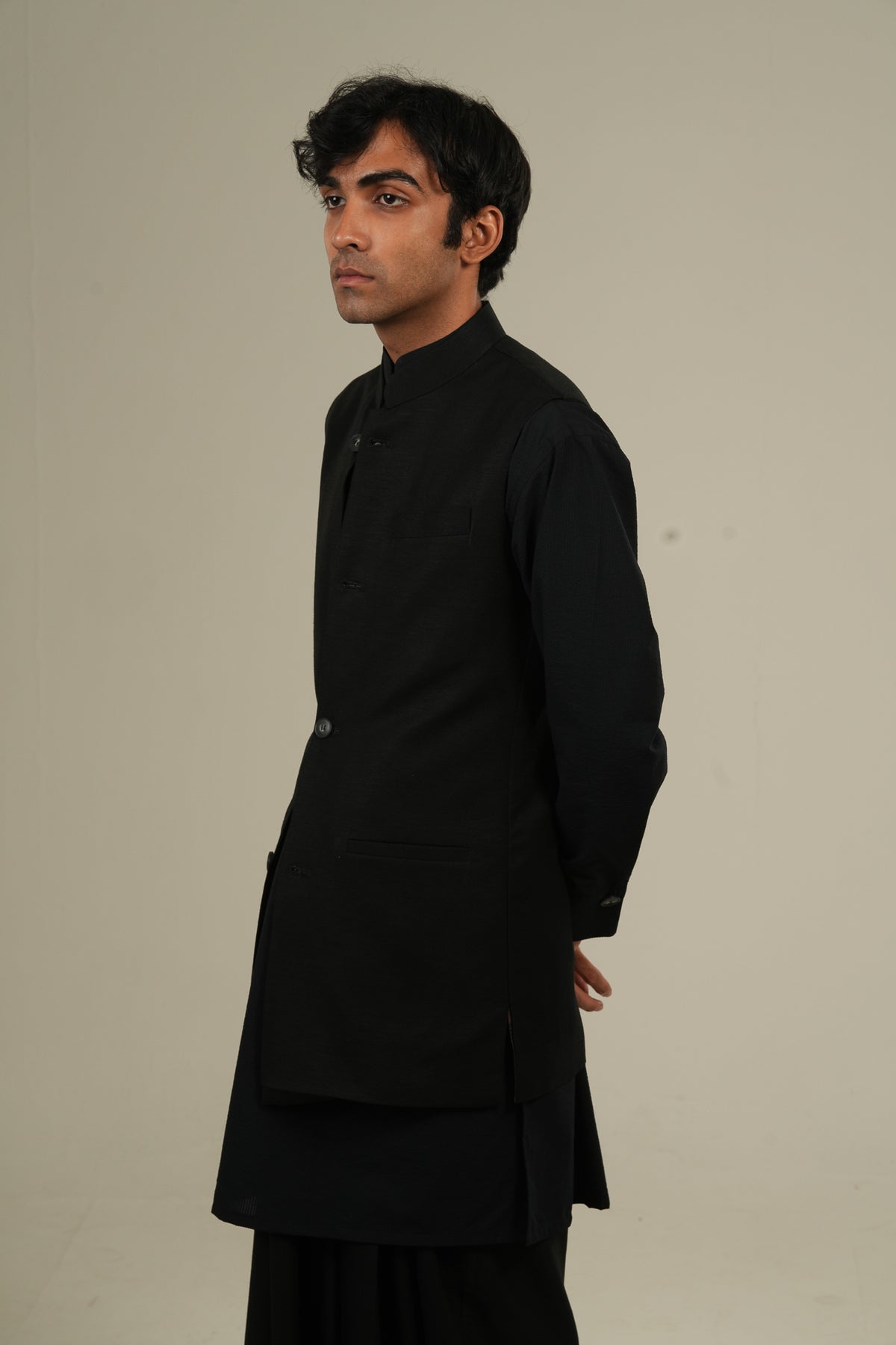 ছায়া- Black LInen Waistcoat