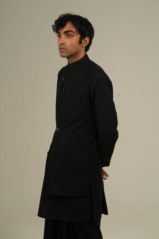 ছায়া- Black LInen Waistcoat