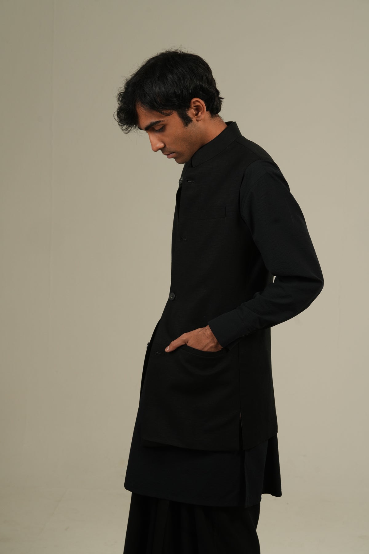 ছায়া- Black LInen Waistcoat