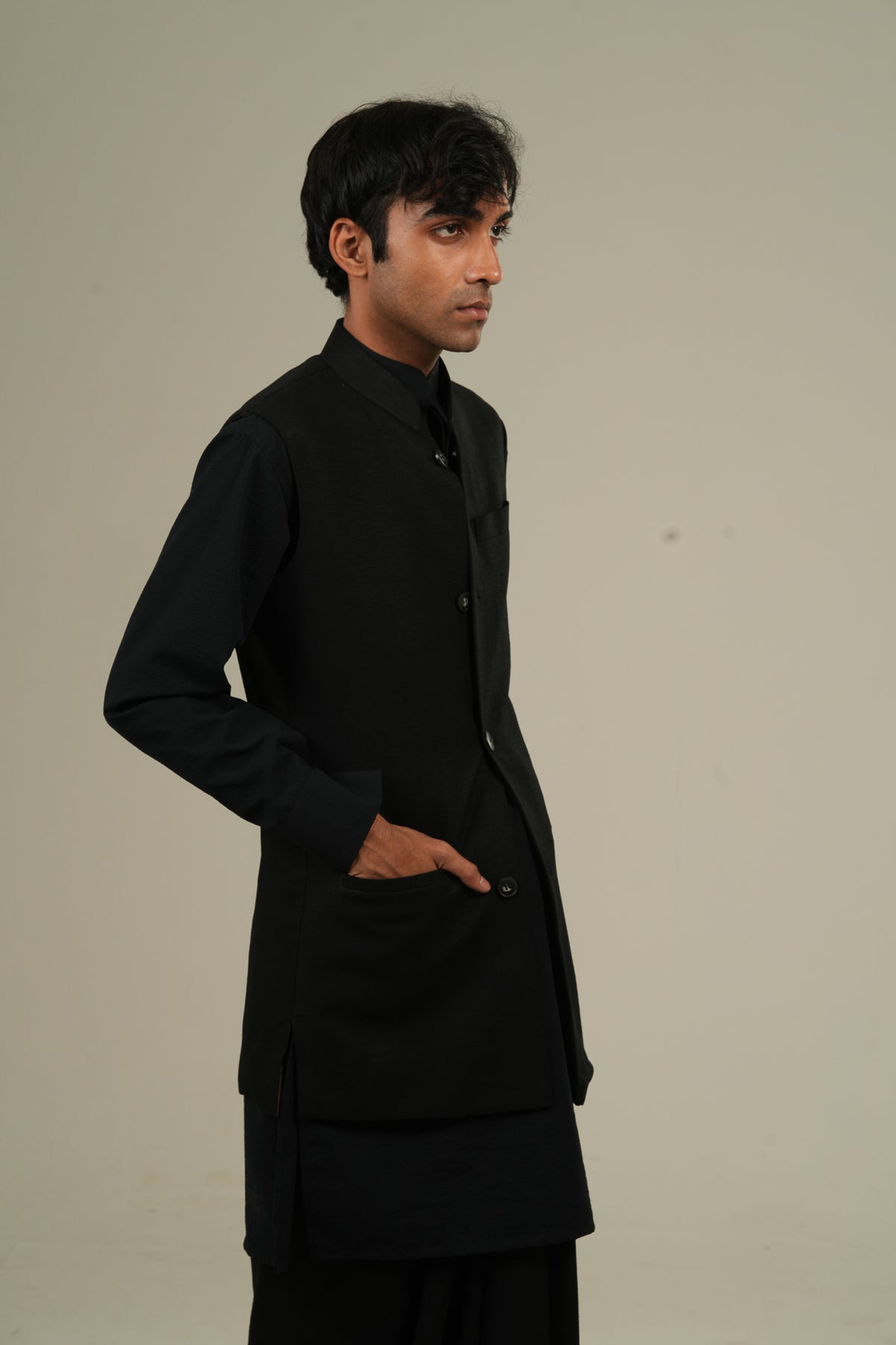 ছায়া- Black LInen Waistcoat