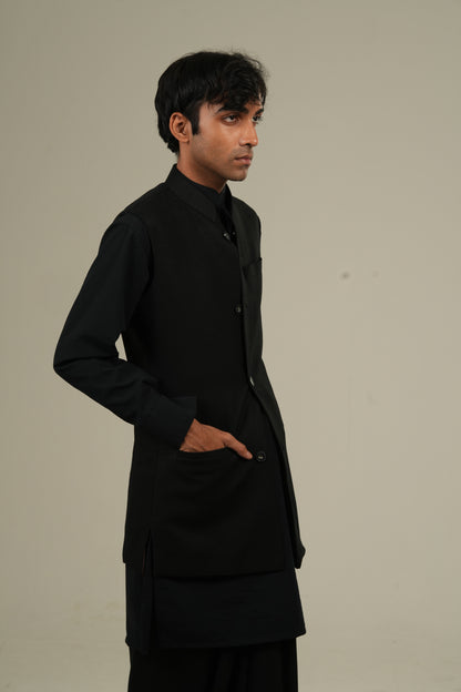 ছায়া- Black LInen Waistcoat