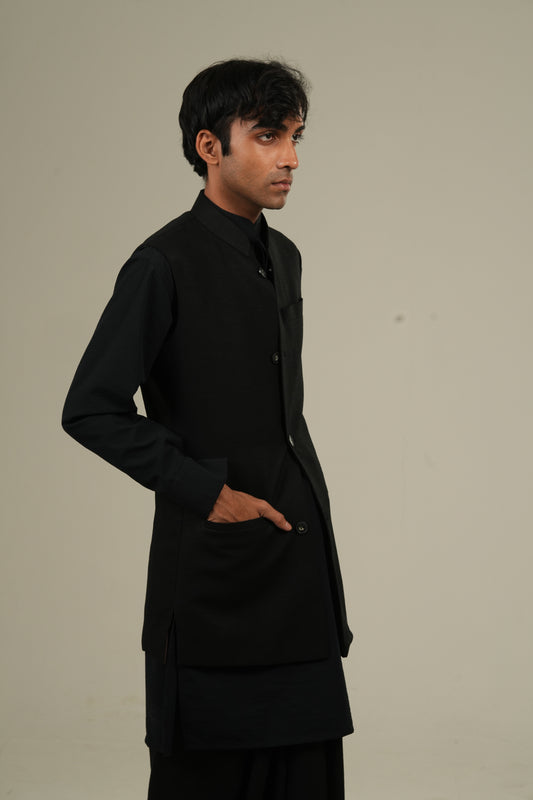 ছায়া- Black LInen Waistcoat