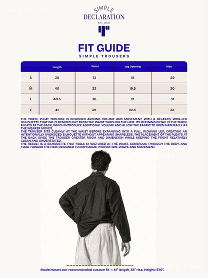 Simple Triple Pleat Trousers: 水/Shuǐ — Deep Water